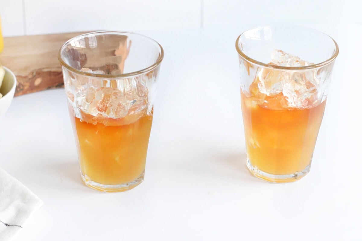 pineapple juice in a glass of rum