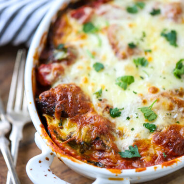 casserole dish of ravioli lasagna