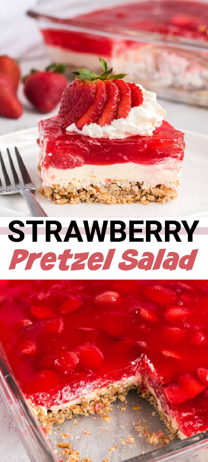 Strawberry Pretzel Salad - Amanda's Cookin' - One Pan Desserts