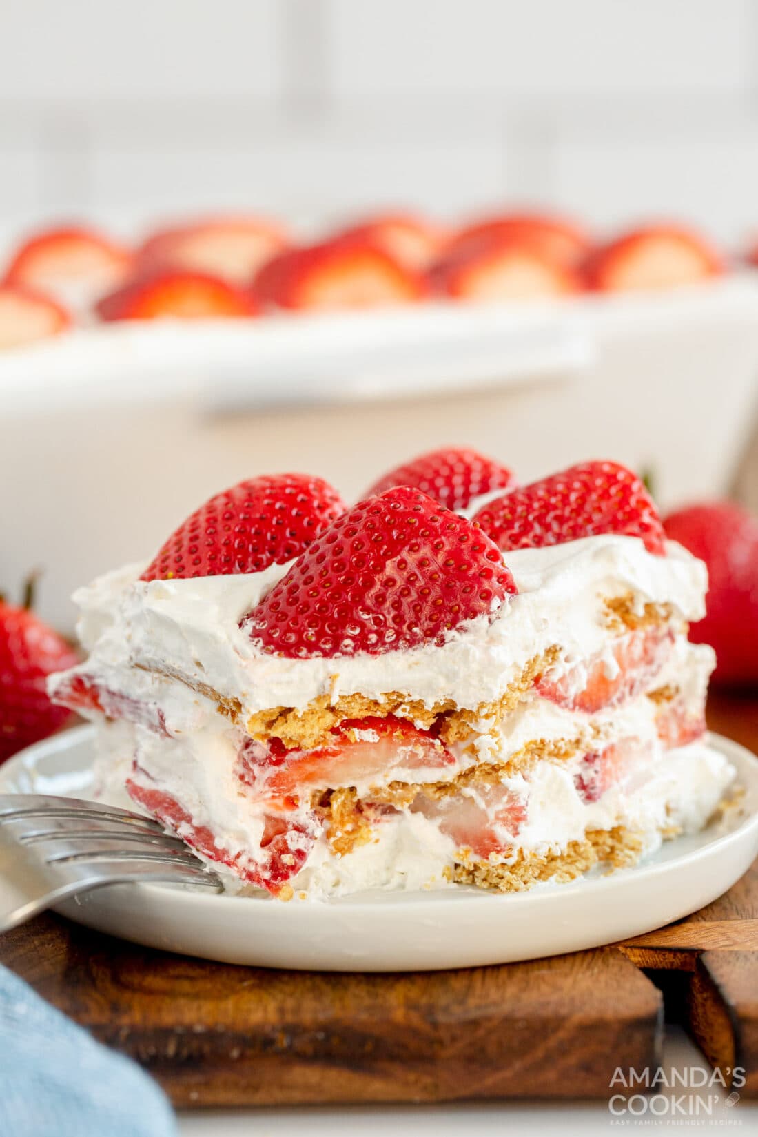 slice of strawberry icebox cake