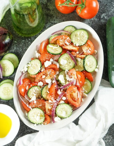 Tomato Cucumber Salad with Feta - Amanda's Cookin' - Vegetables