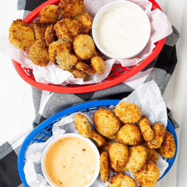 2 baskets of air fryer fried pickles