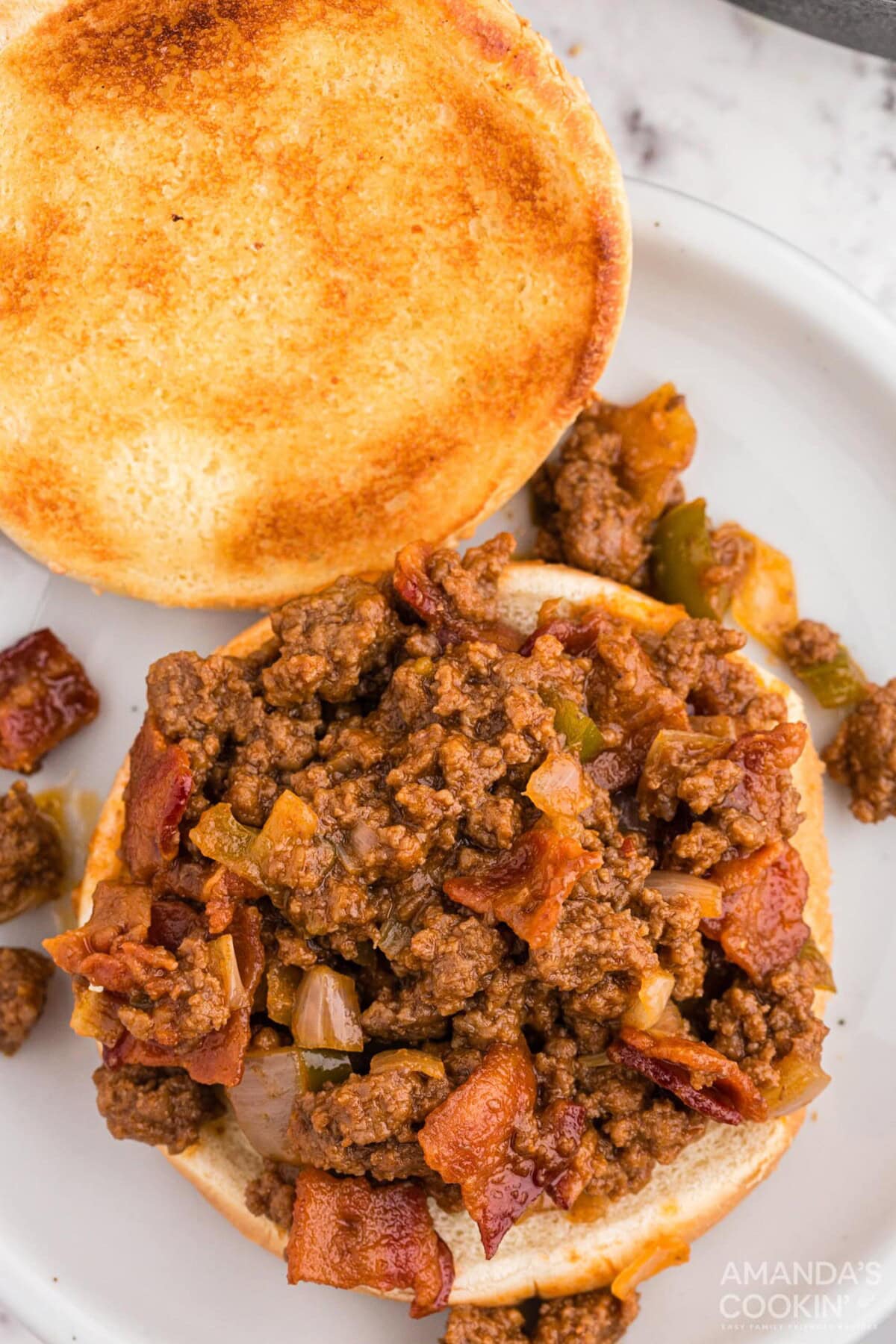 Bacon Sloppy Joe on a bottom bun