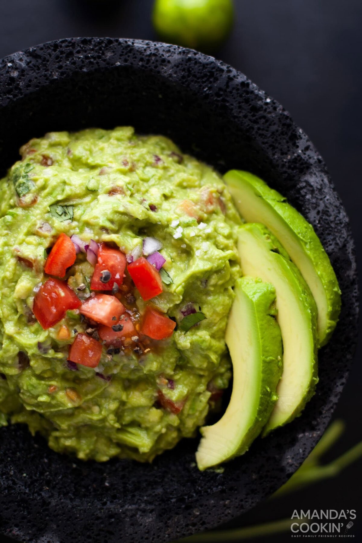 guacamole in a molcajete