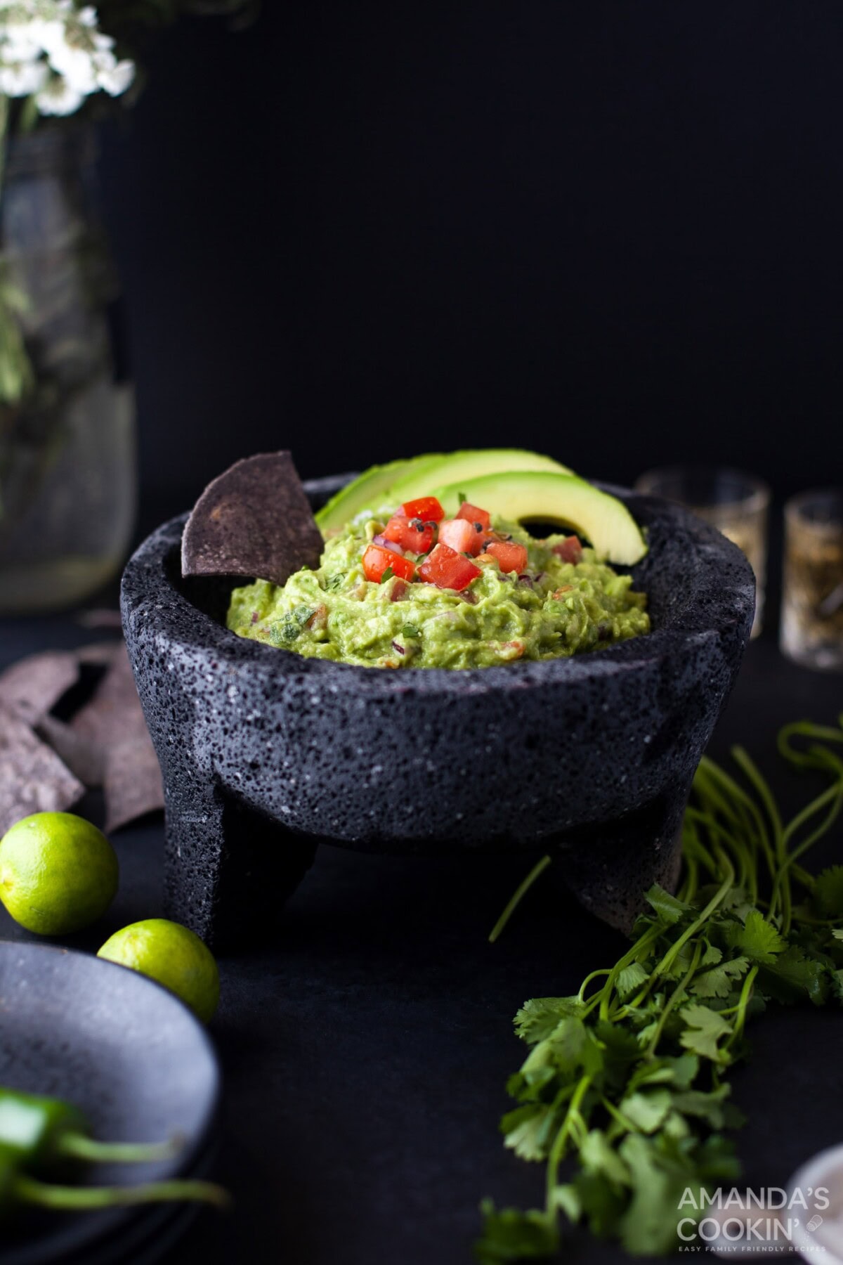 guacamole in a molcajete