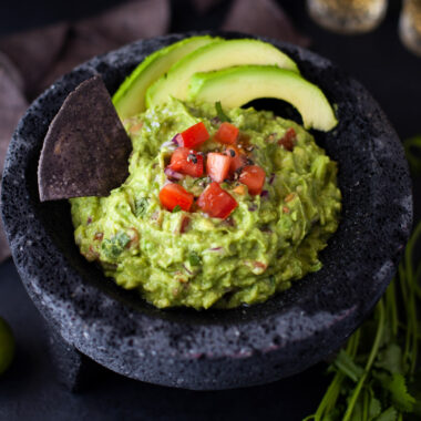 guacamole in a molcajete