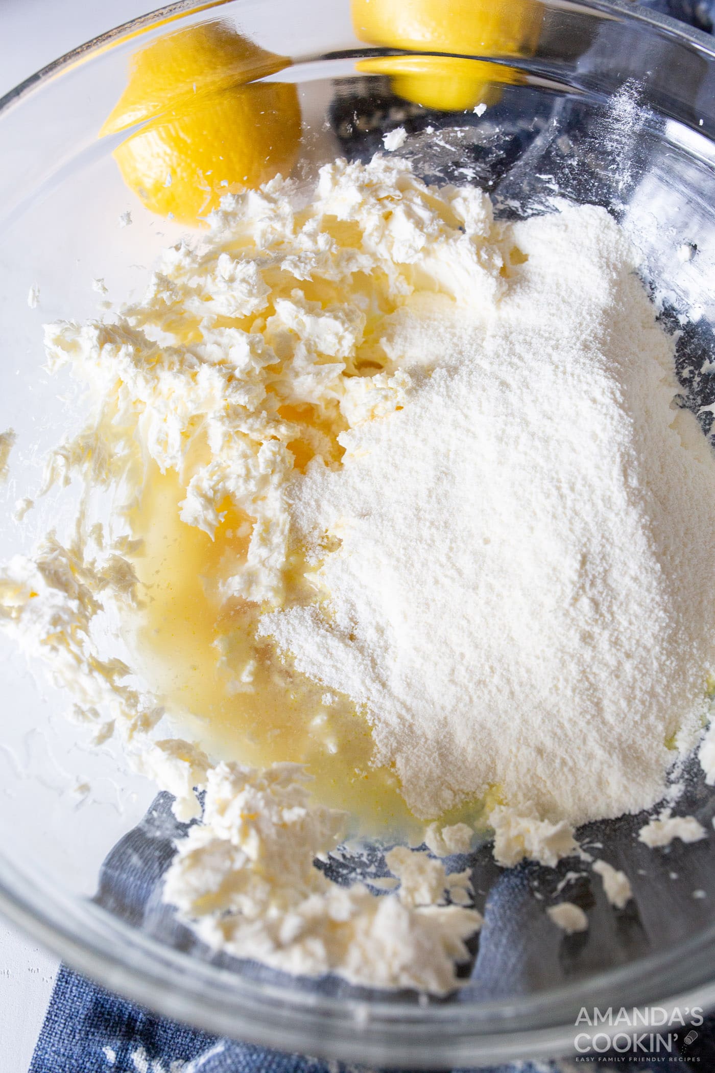lemon pudding powder, cream cheese, vanilla, and lemon juice in bowl
