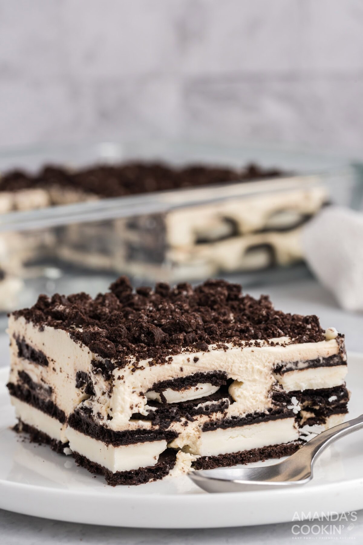 slice of Oreo Icebox Cake