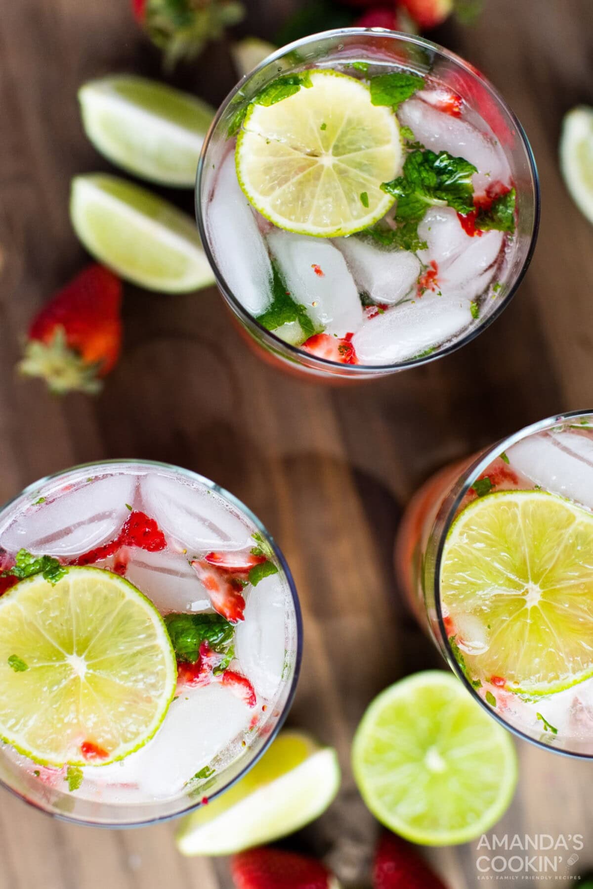 overhead shot of Strawberry Mojitos