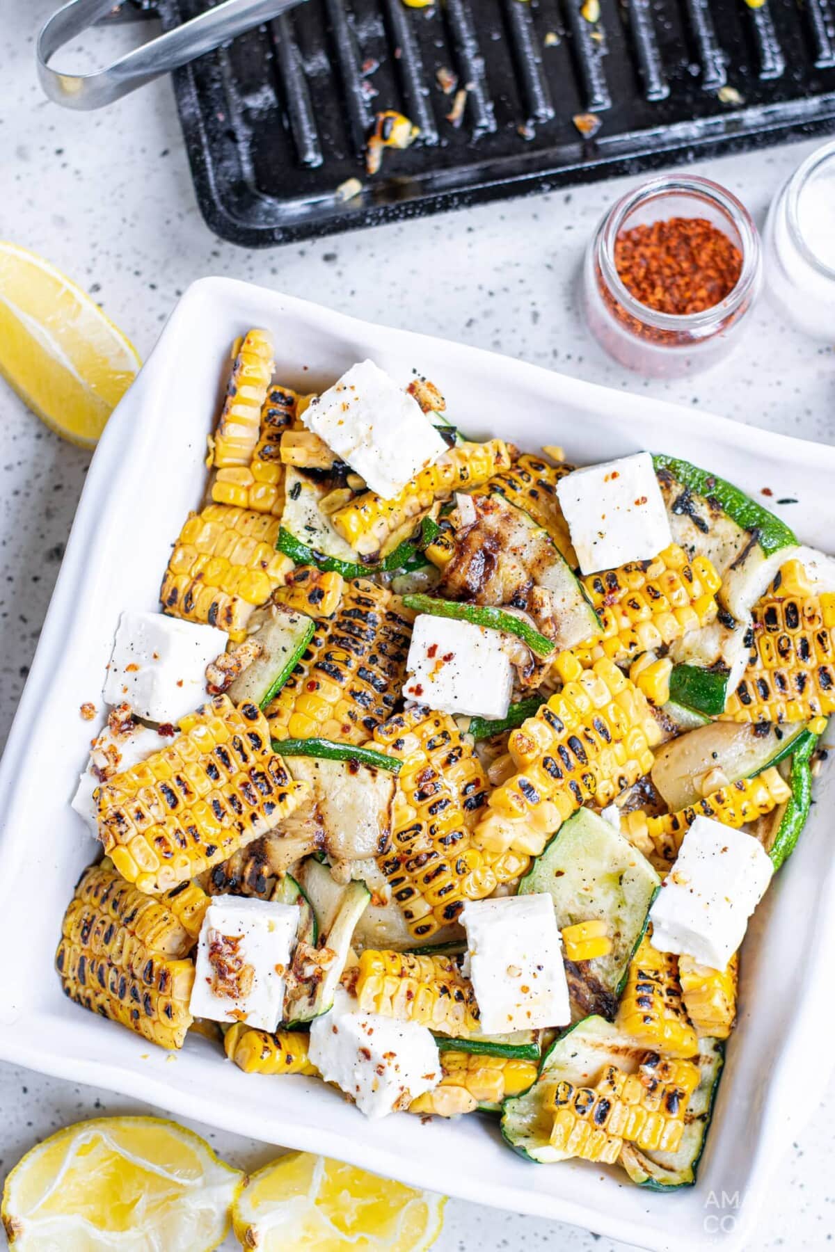 Grilled Corn & Zucchini Salad in a bowl