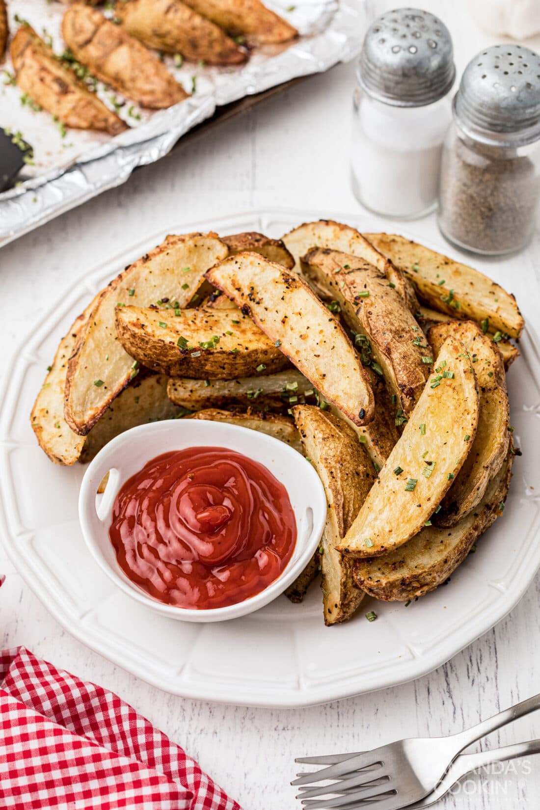 plate of Potato Wedges with ketchup