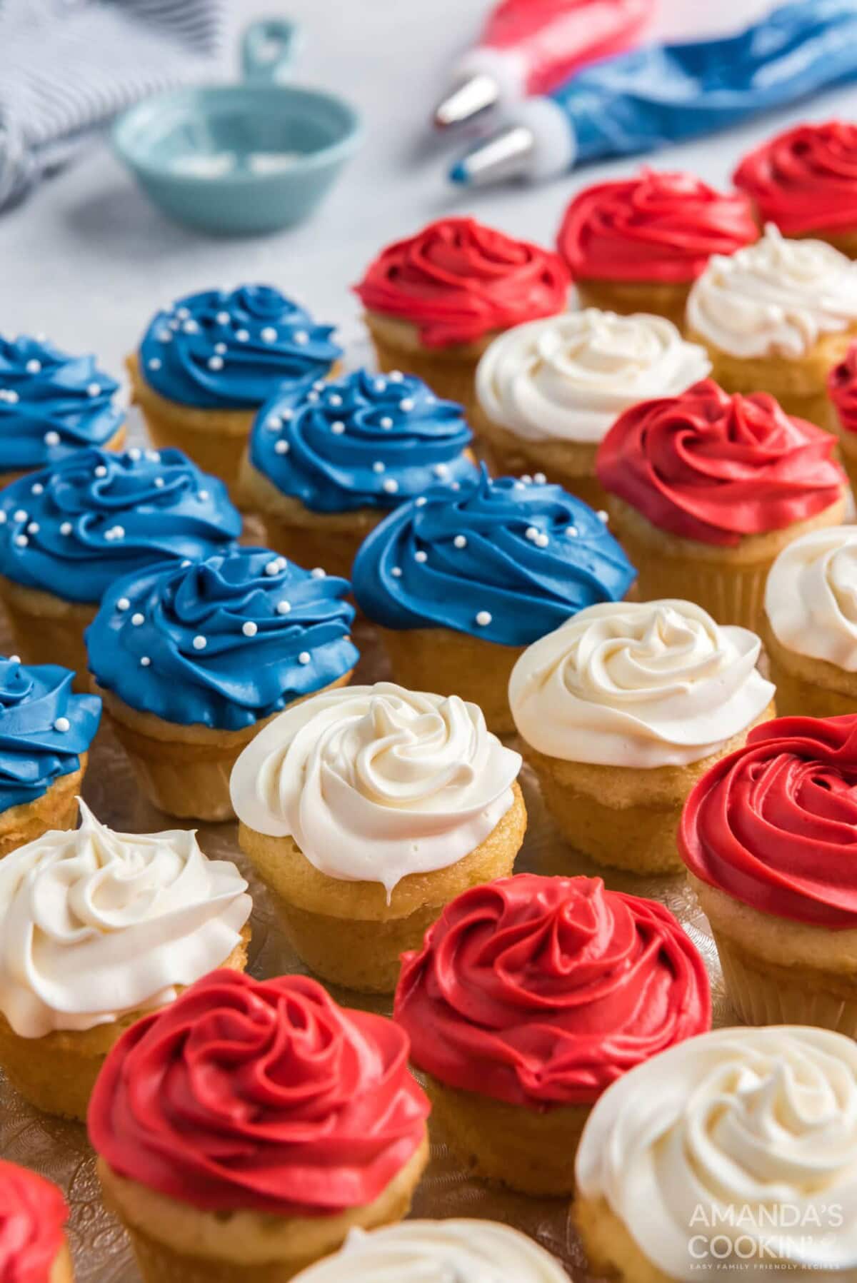 close up American Flag Cupcakes