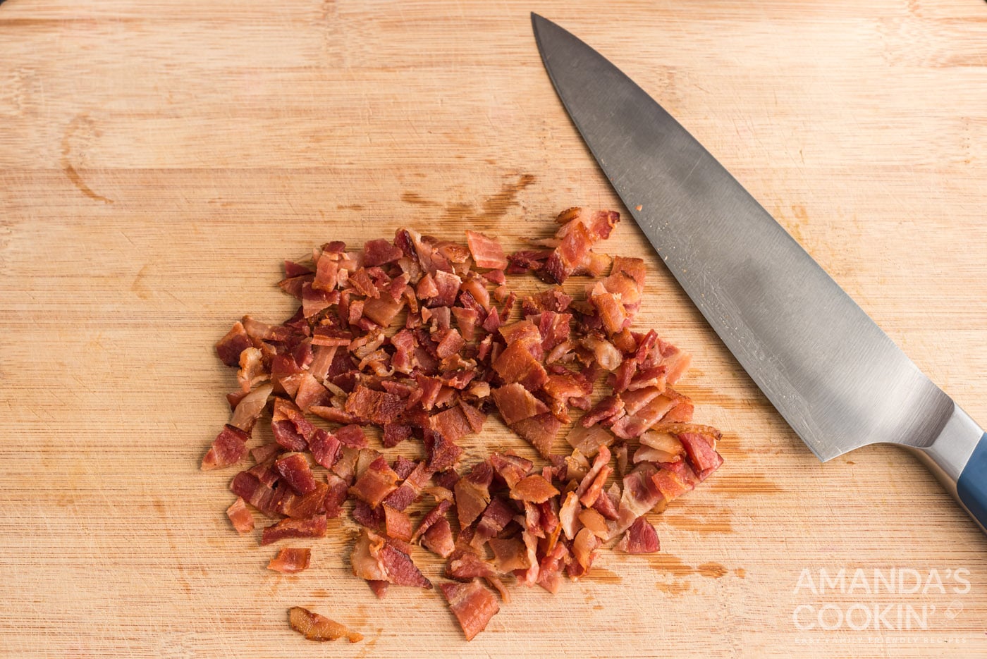 chopped bacon on cutting board