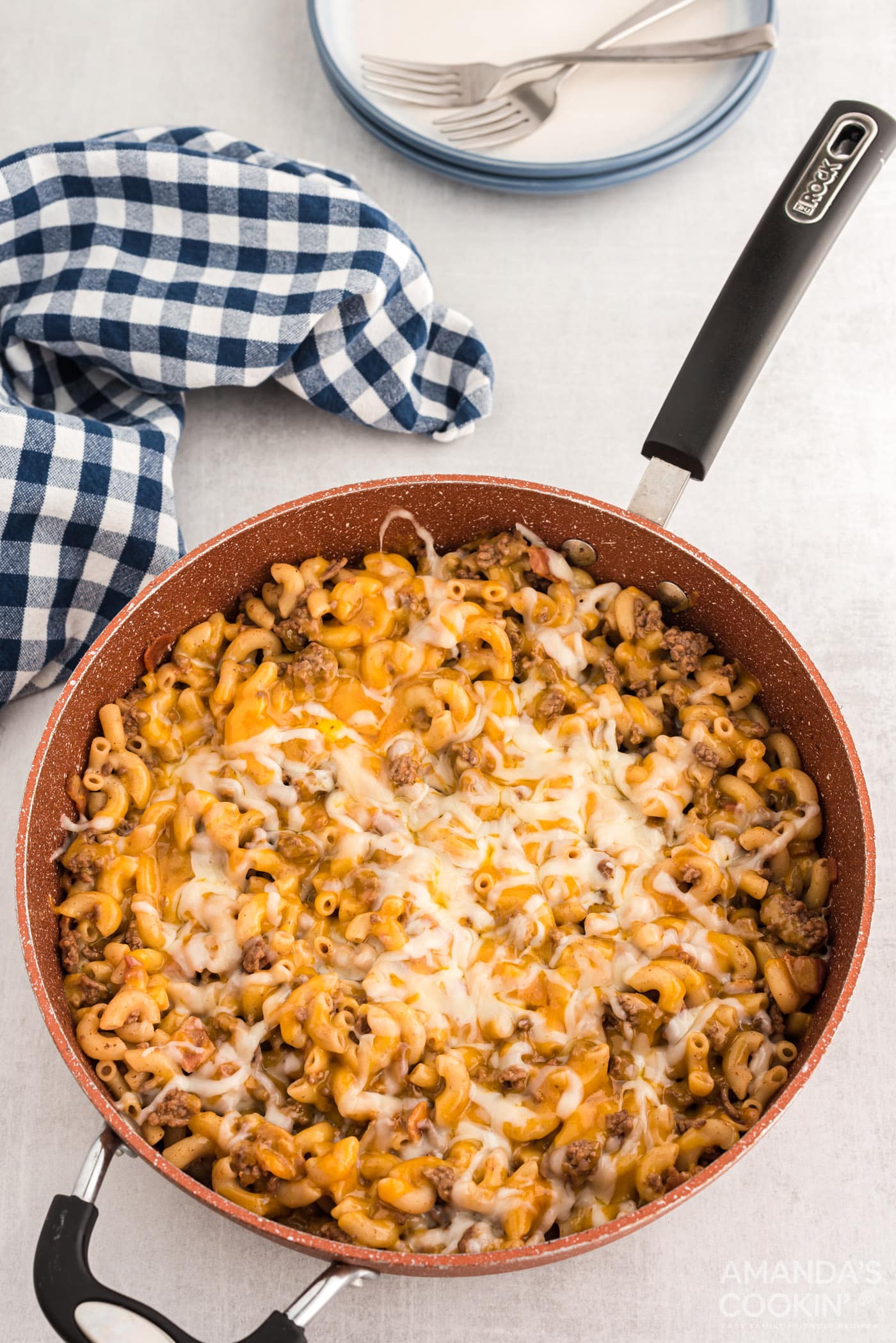 bacon cheeseburger casserole in skillet