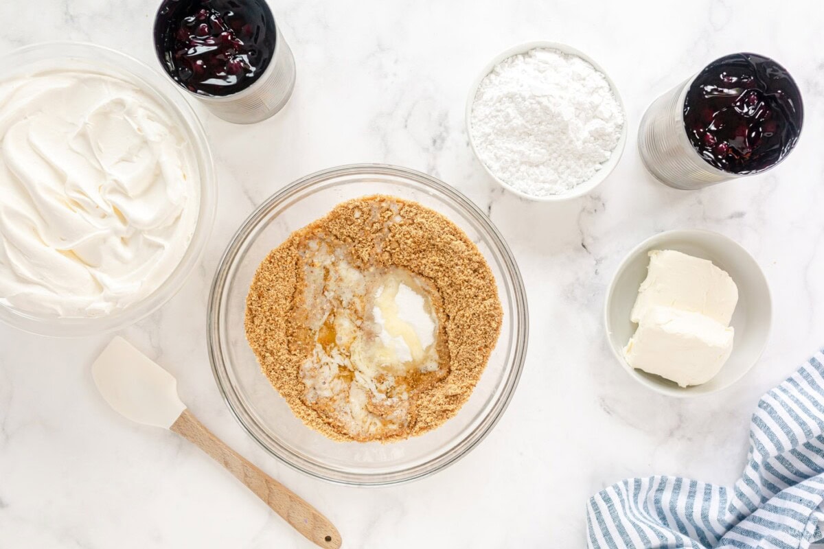 butter, sugar, and grounded graham crackers in a food processor