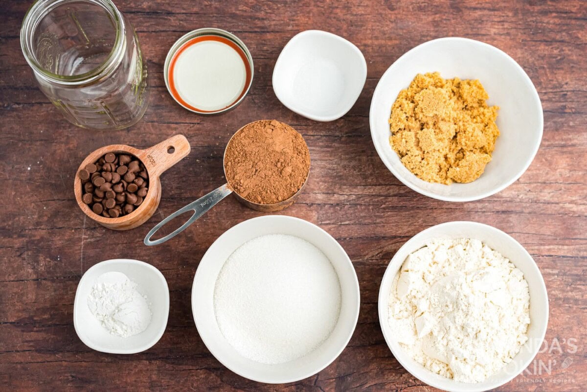 ingredients for chocolate mug cake in a jar