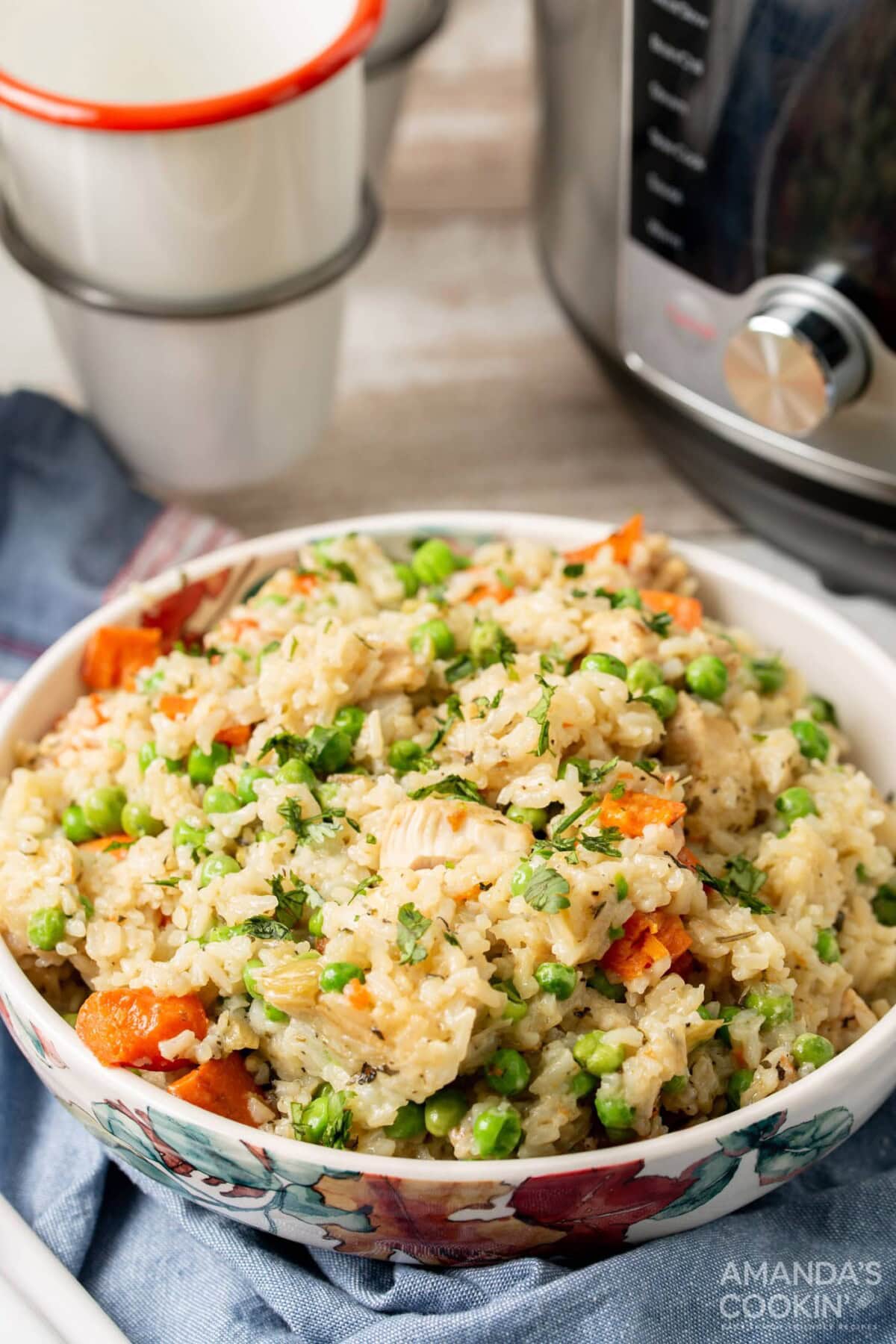 bowl of chicken and rice made in an instant pot
