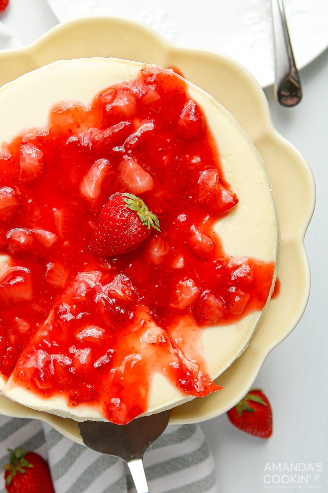 overhead photo of Instant Pot Strawberry Cheesecake
