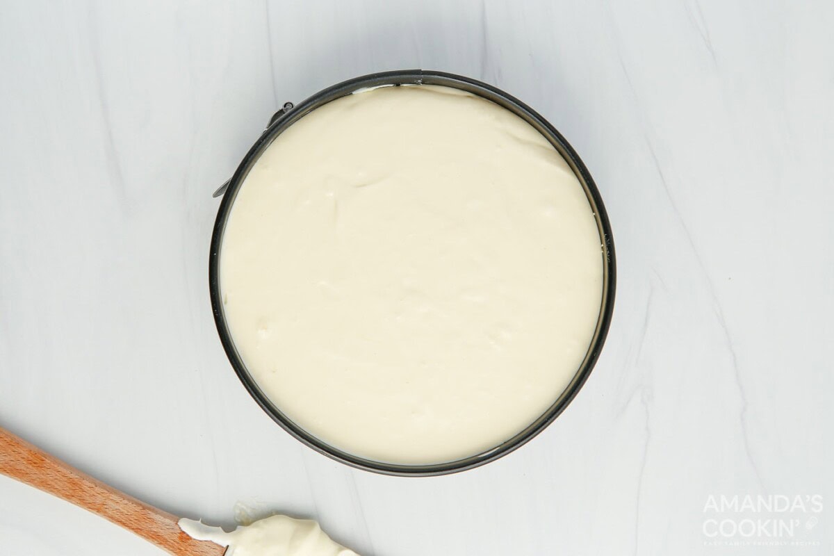 cheesecake filling in a springform pan