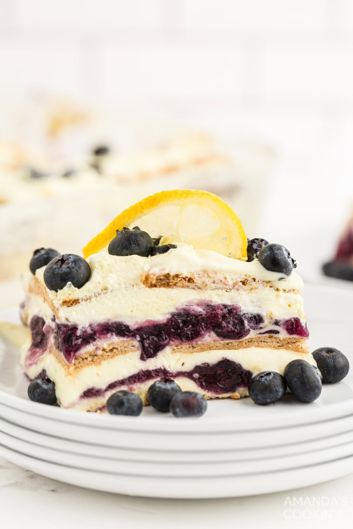 slice of Lemon Blueberry Icebox Cake