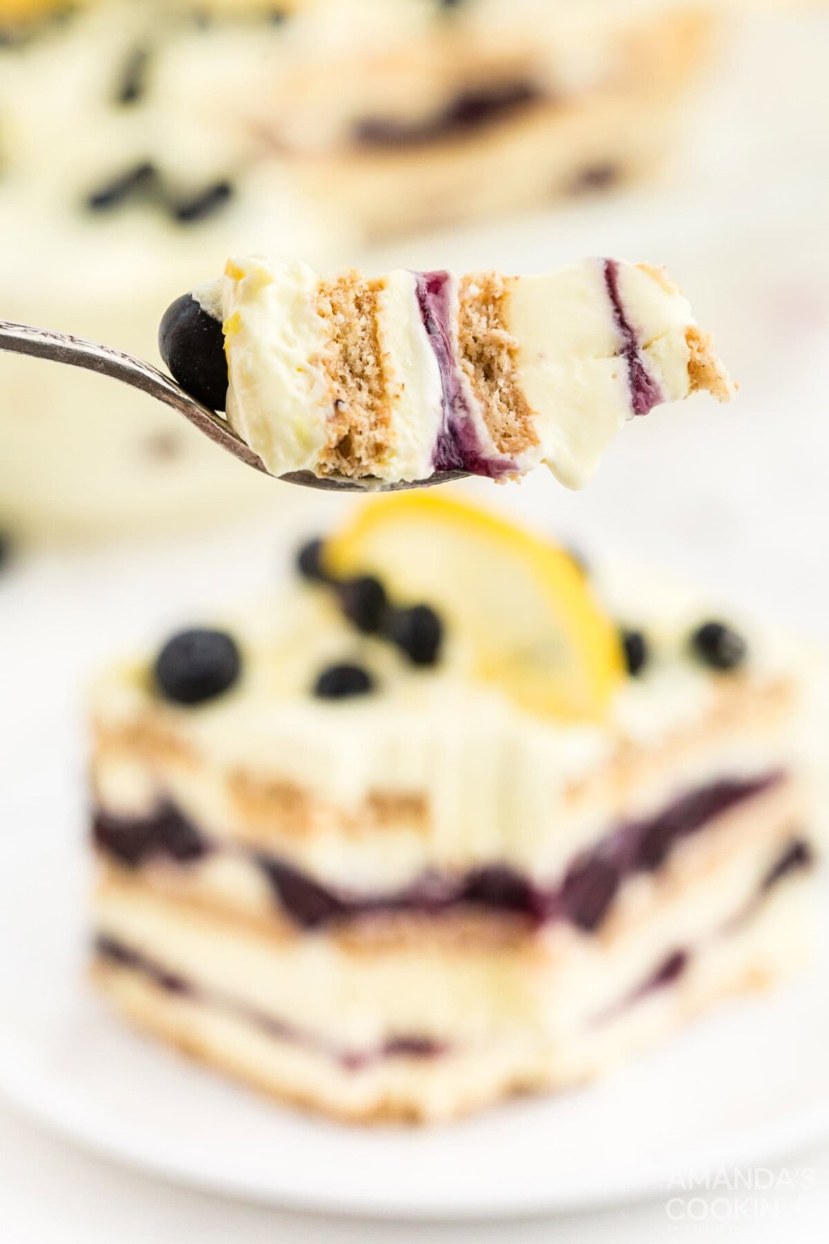 fork of Lemon Blueberry Icebox Cake