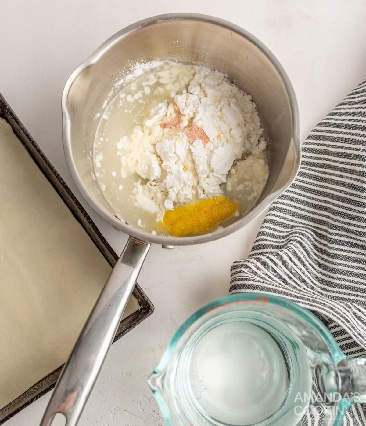 lemon curd ingredients in a saucepan
