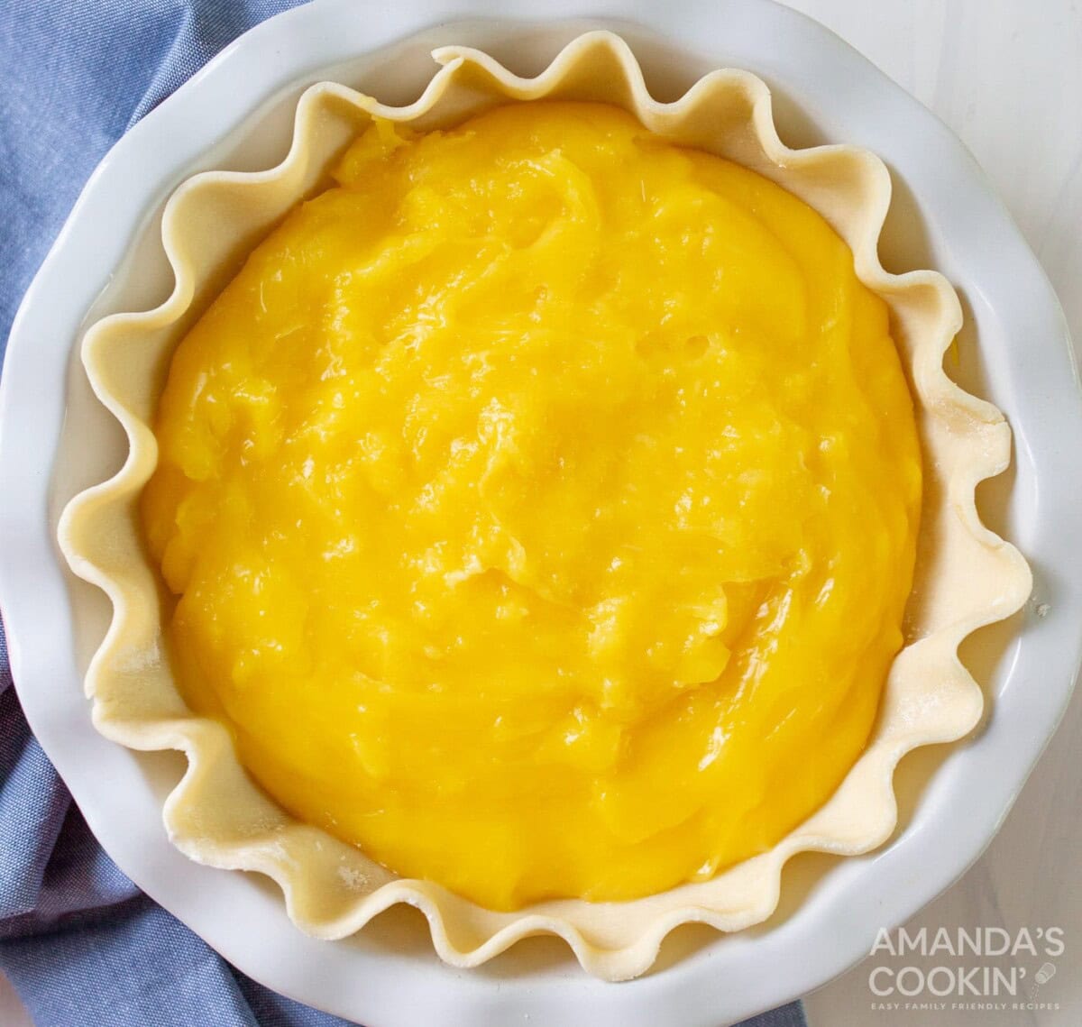 lemon meringue pie filling in pie plate