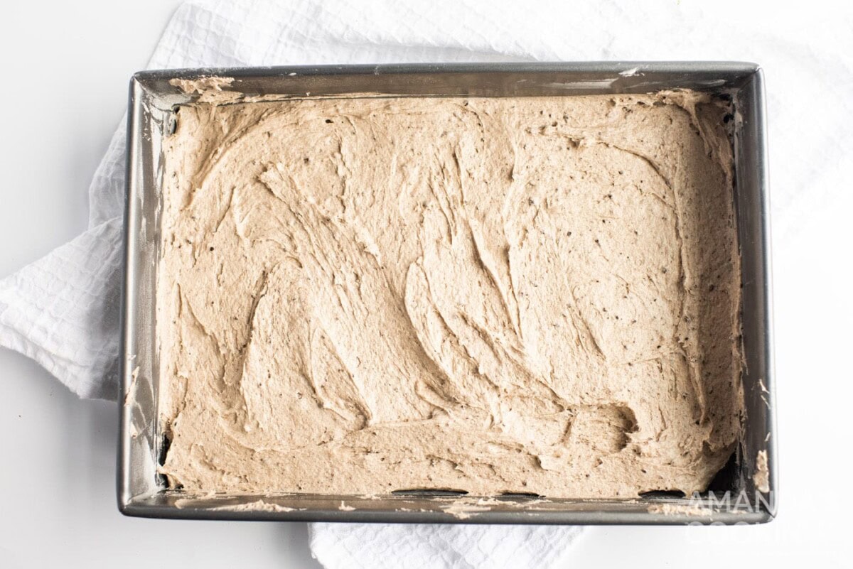 oreo cake batter in a pan