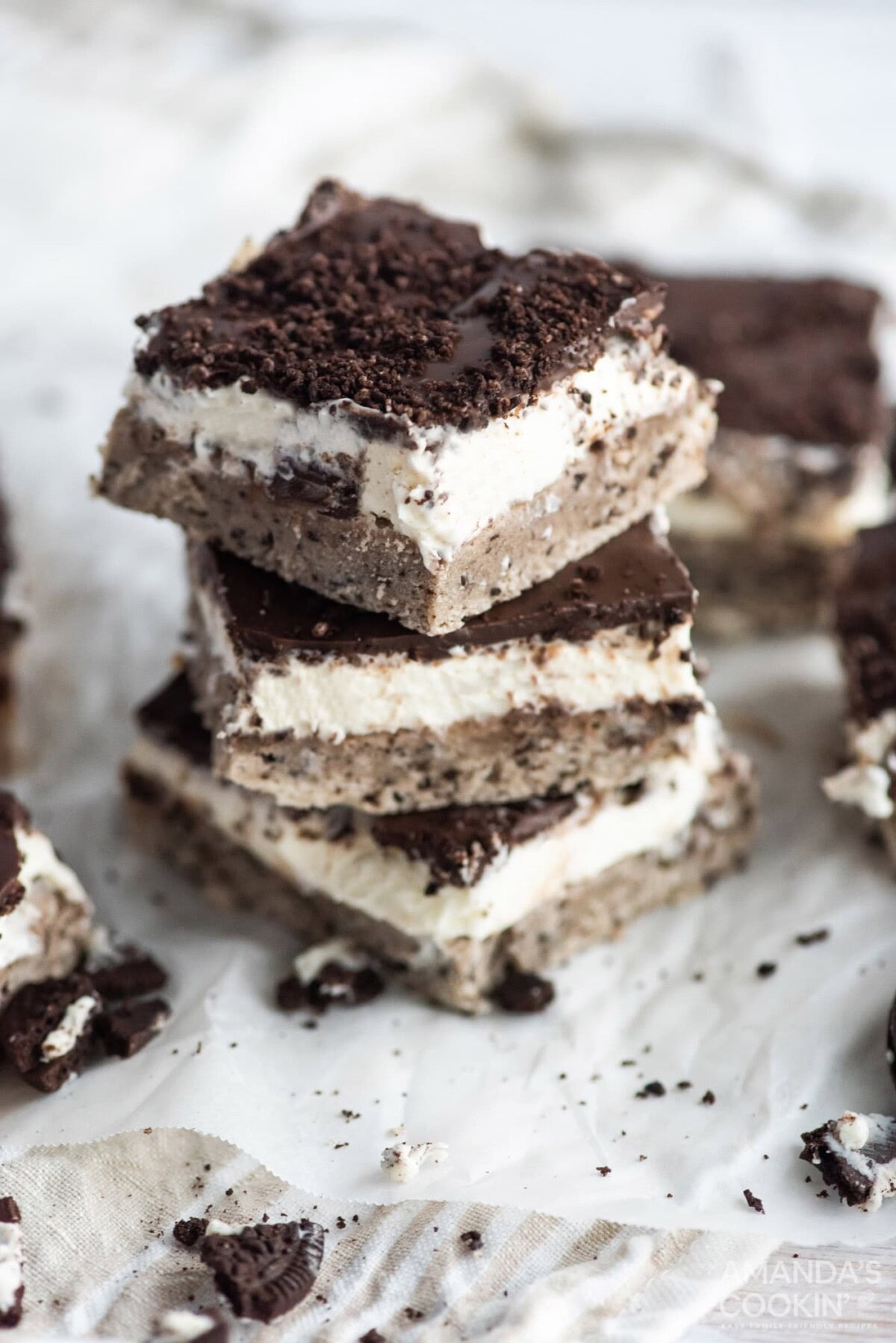 stack of oreo cheesecake bars