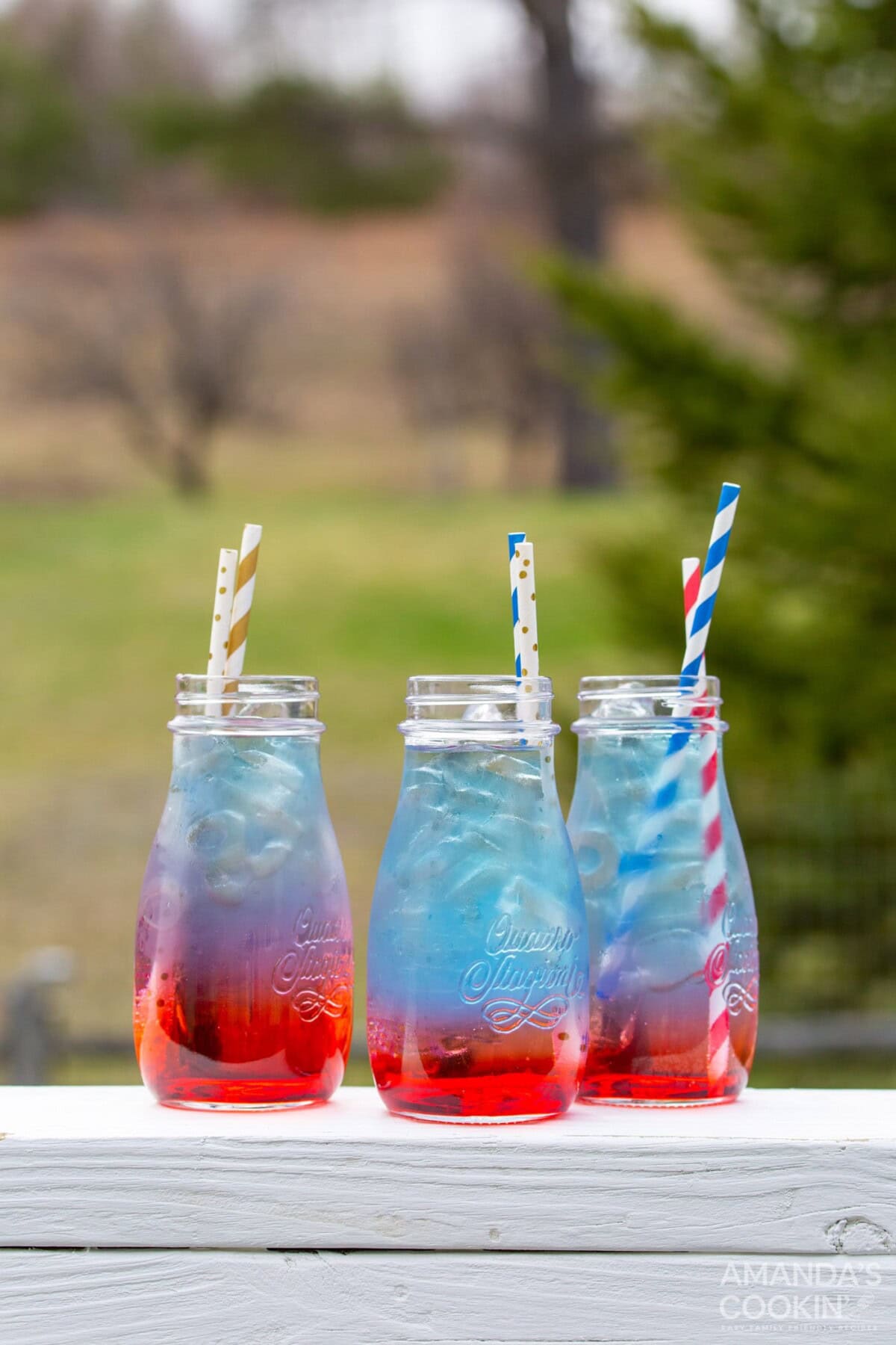 jars of red white and blue drink
