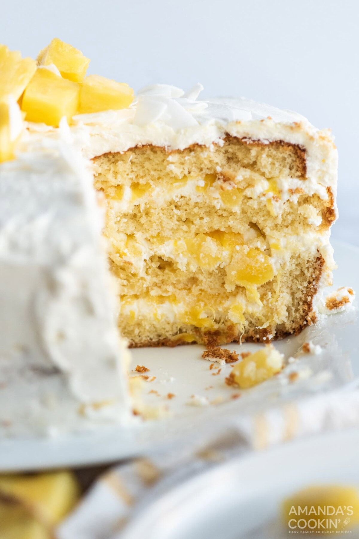 Pineapple Cake with a slice removed