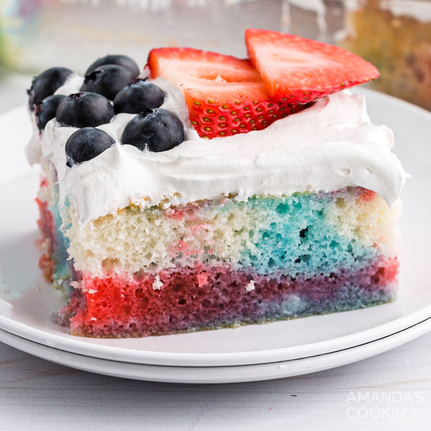 Patriotic Red, White & Blue Jell-O Poke Cake — Mommy's Kitchen