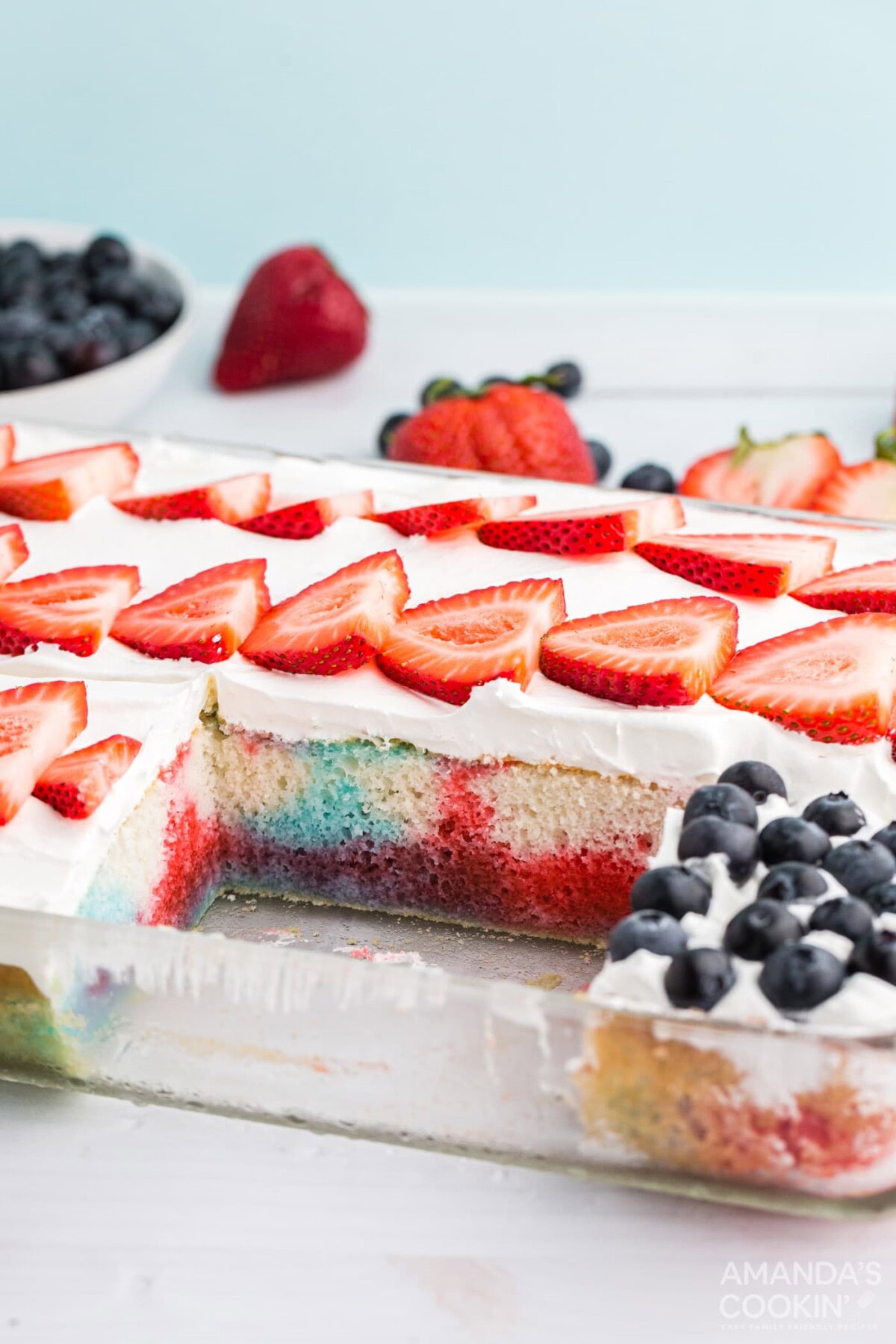 us flag poke cake with a slice removed