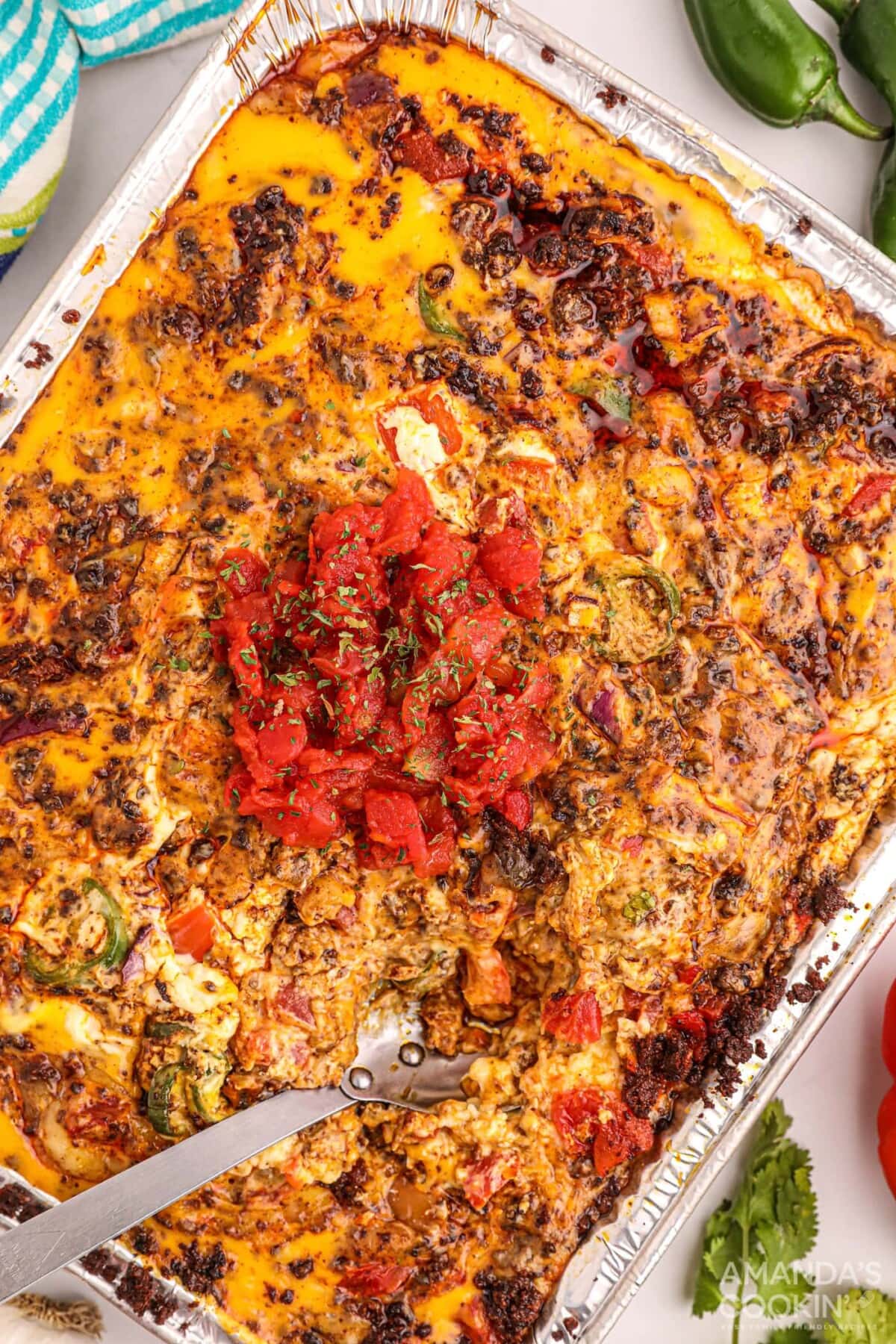 Smoked Queso Dip in foil pan