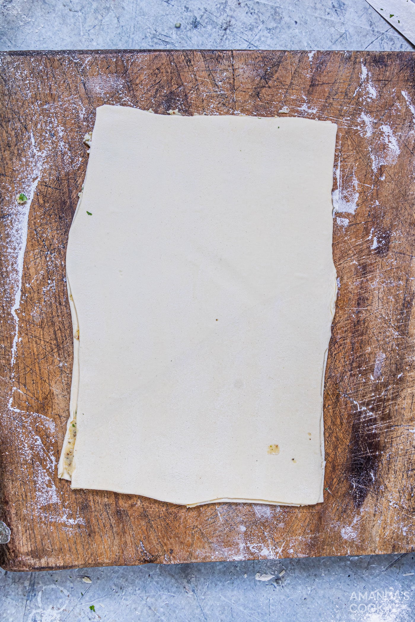 puff pastry sheet on cutting board
