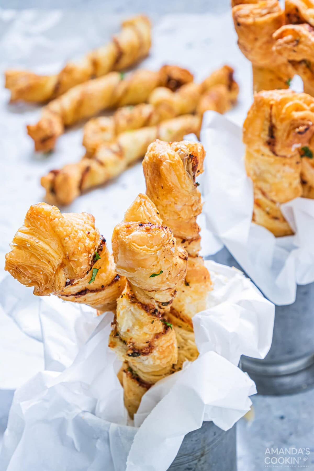 Air Fryer Garlic Parmesan Twists in baskets