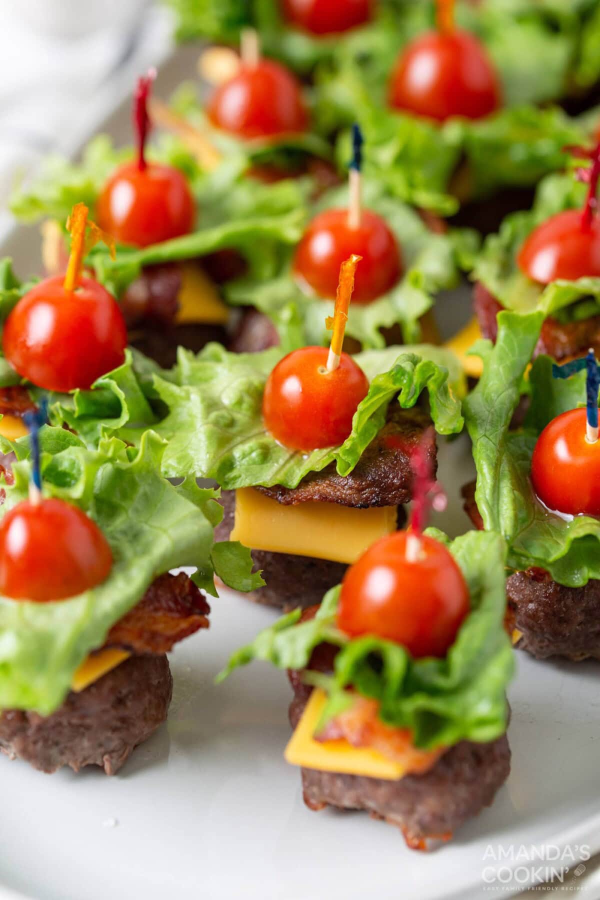 platter of Bacon Cheeseburger Meatball appetizers