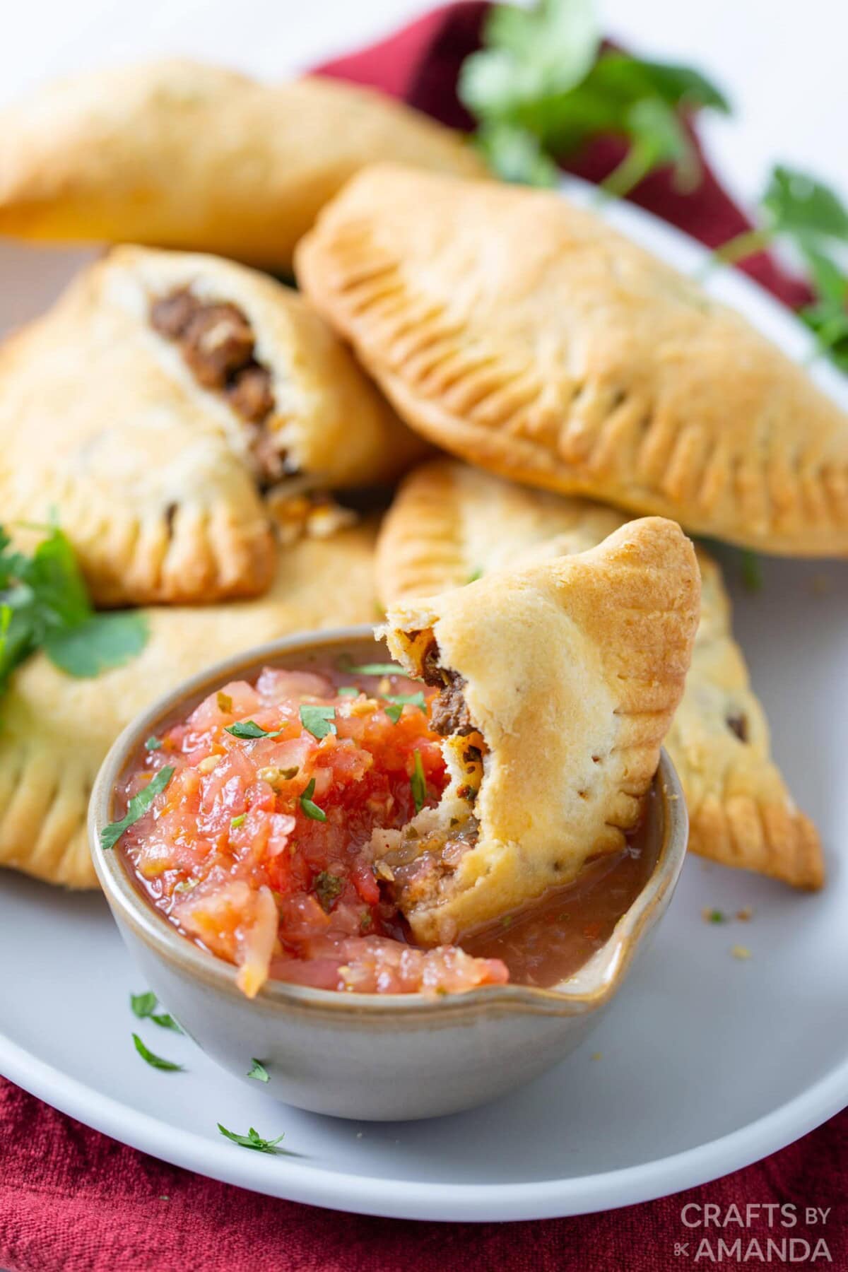 empanada dipped in pico de gallo