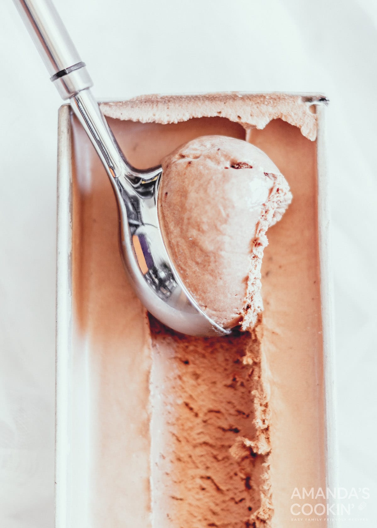 scooping chocolate ice cream