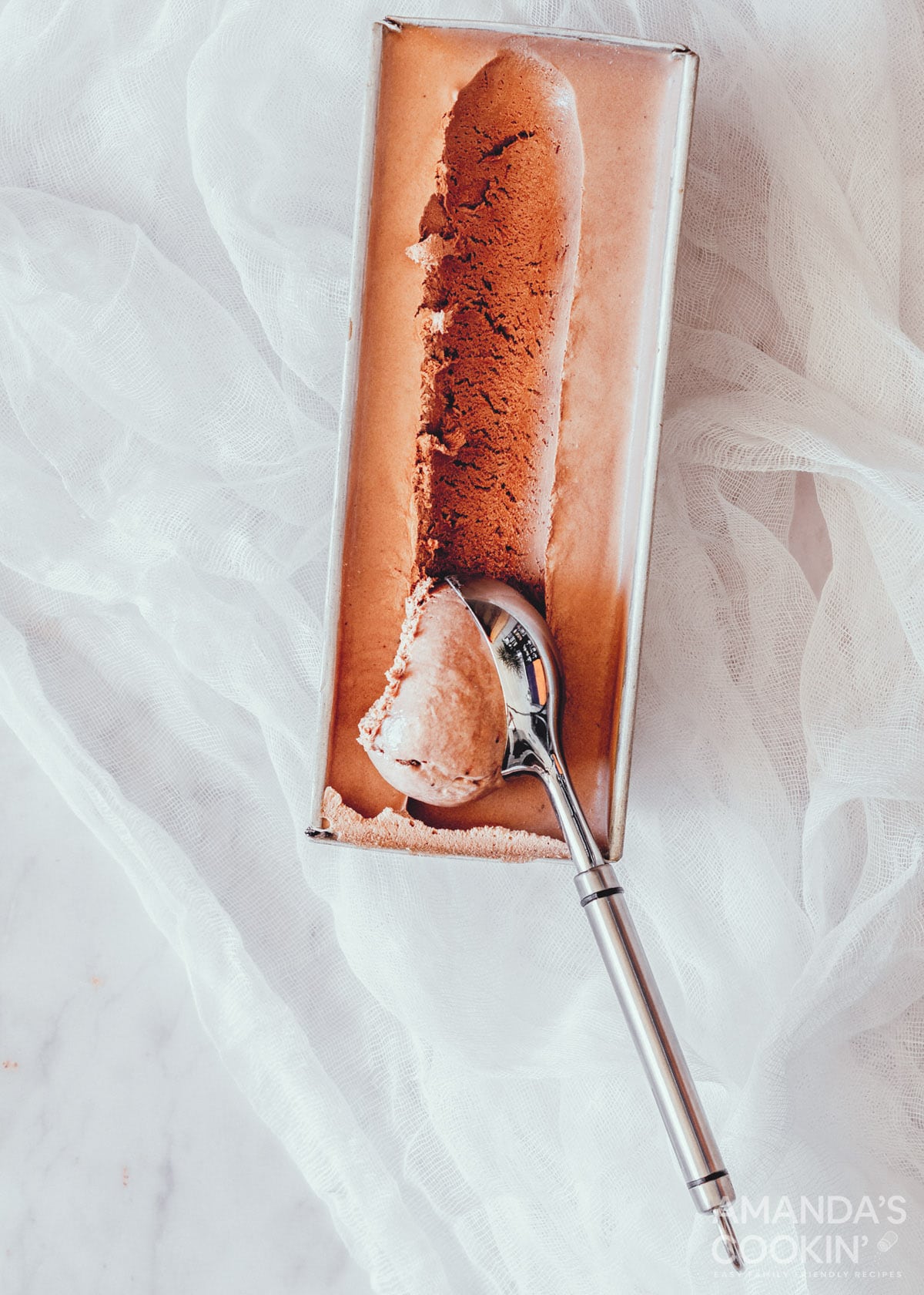 scooping chocolate ice cream