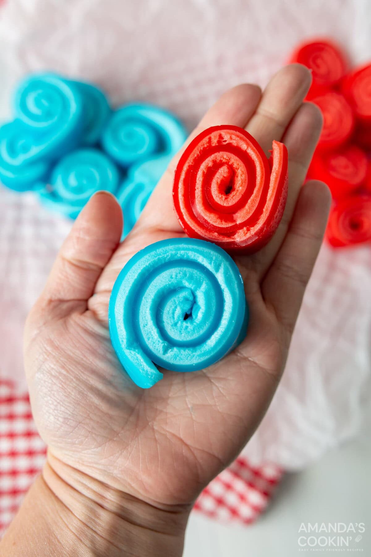 hand holding Jello Roll Ups