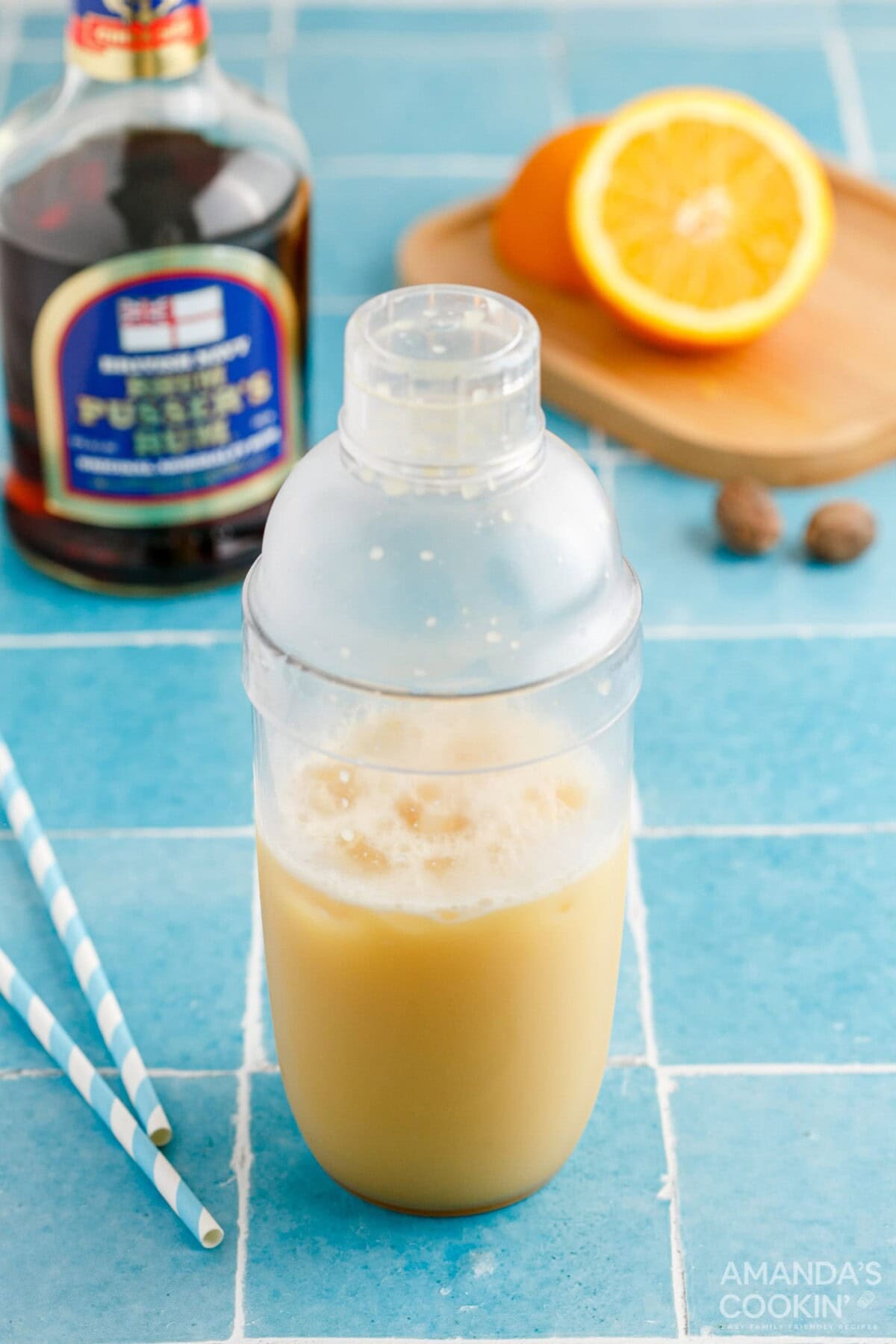 painkiller cocktail in a shaker