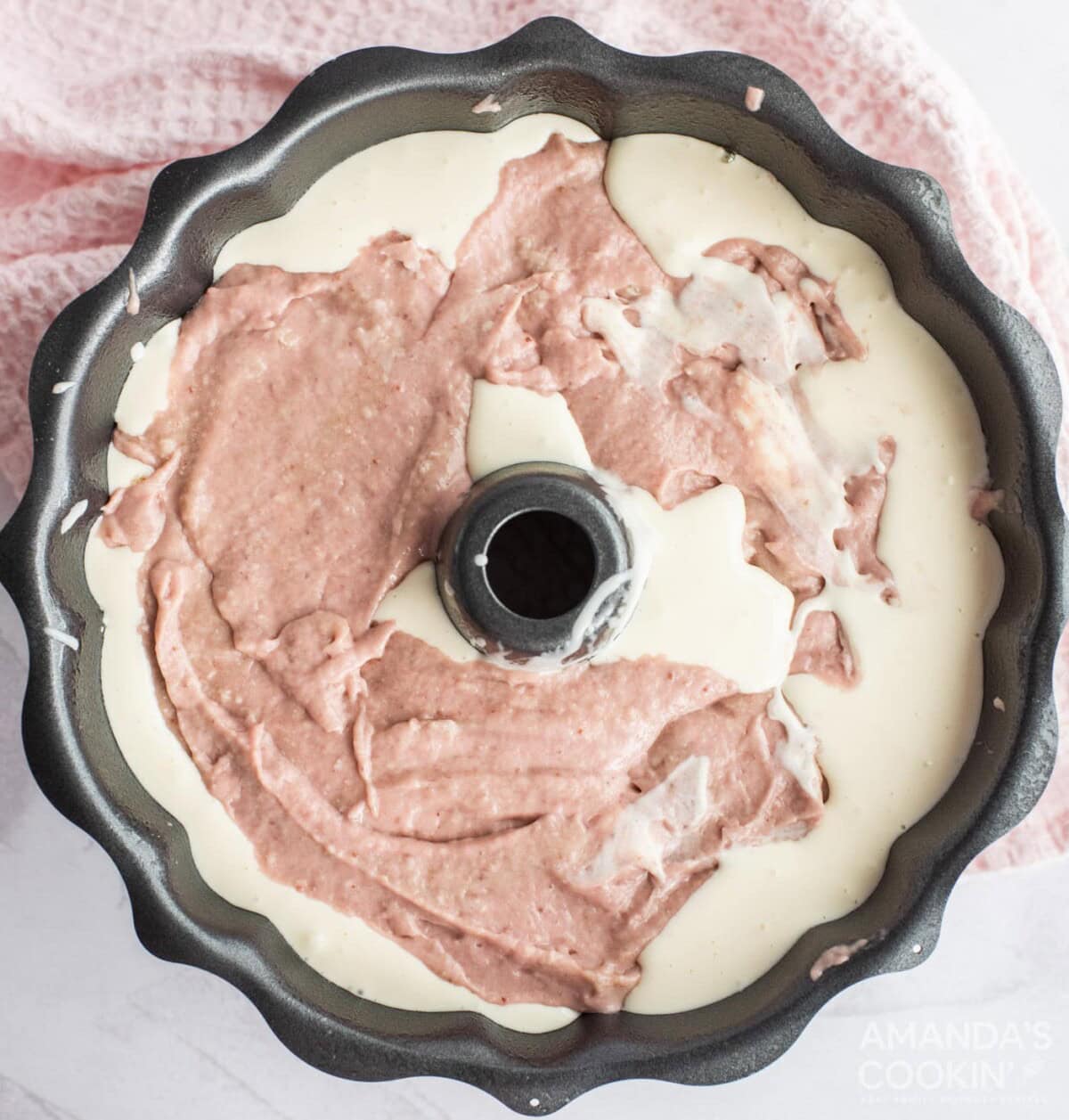 cake batter in bundt pan