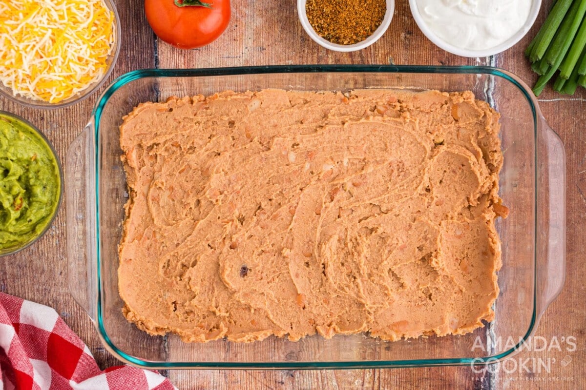 refried beans in pan