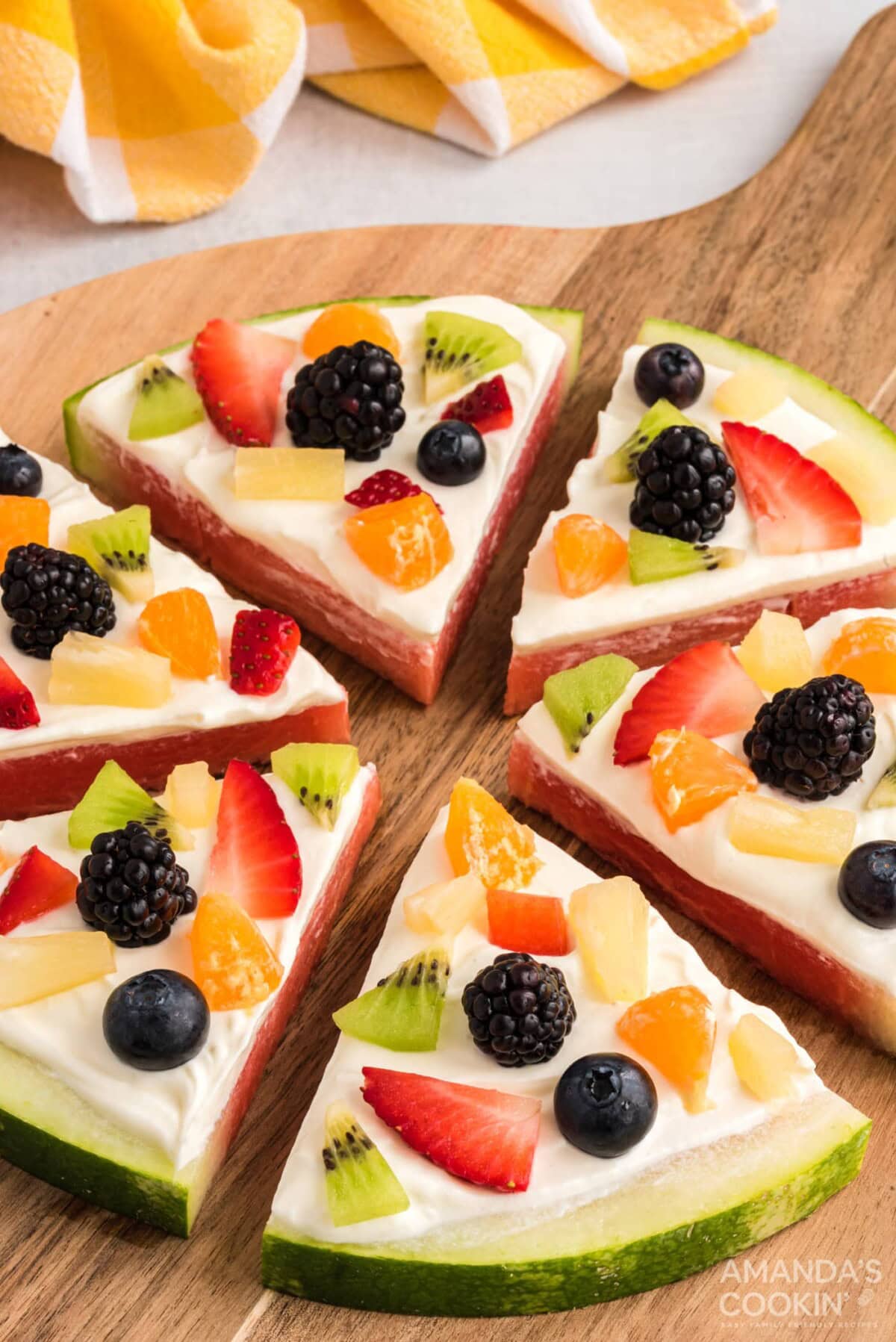 close up of sliced Watermelon Pizza