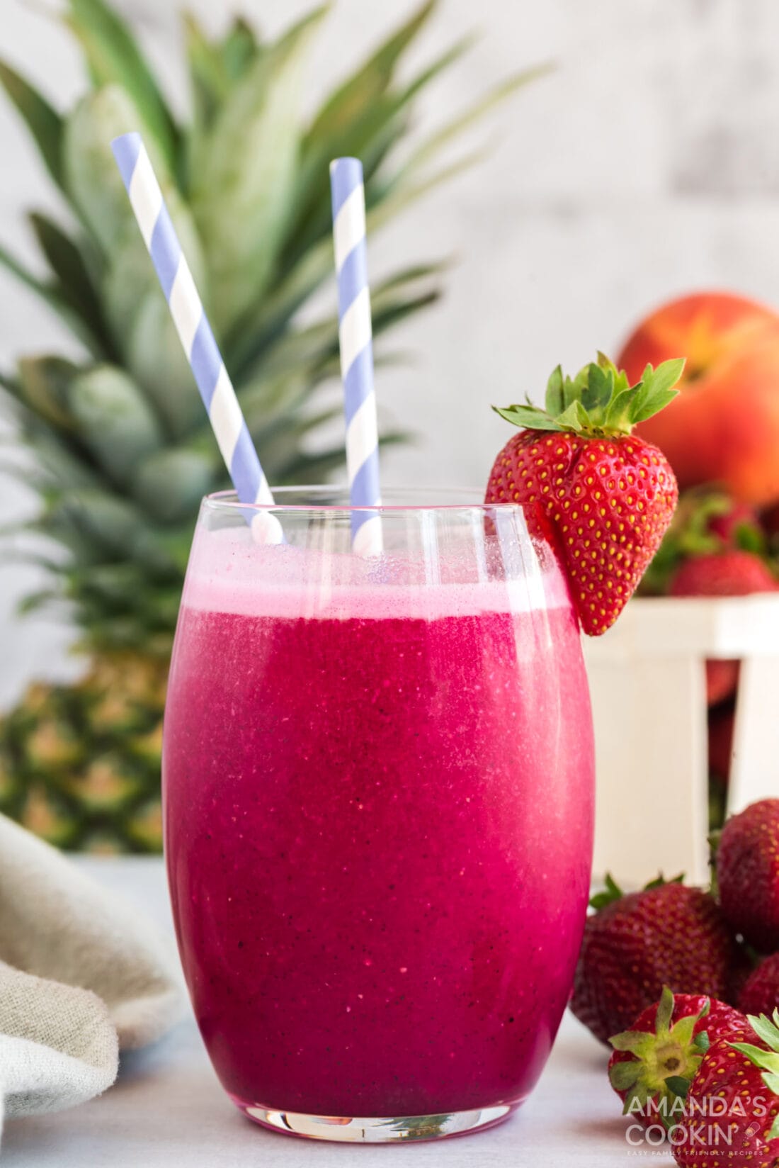 wine slushie with strawberry garnish