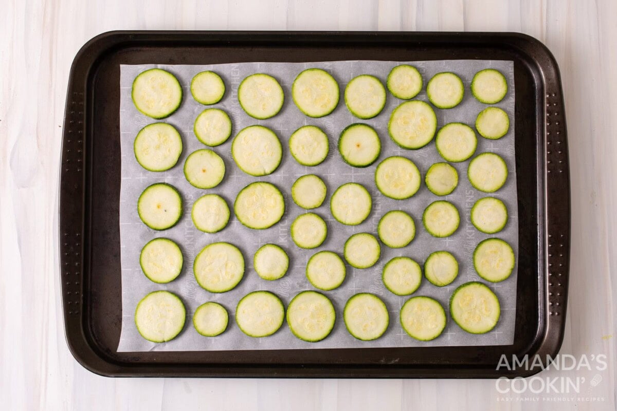 sliced zucchini on a sheet pan