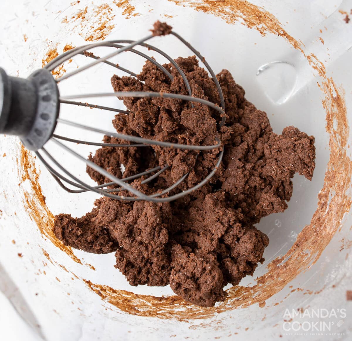 chocolate pudding with cream cheese in stand mixer bowl