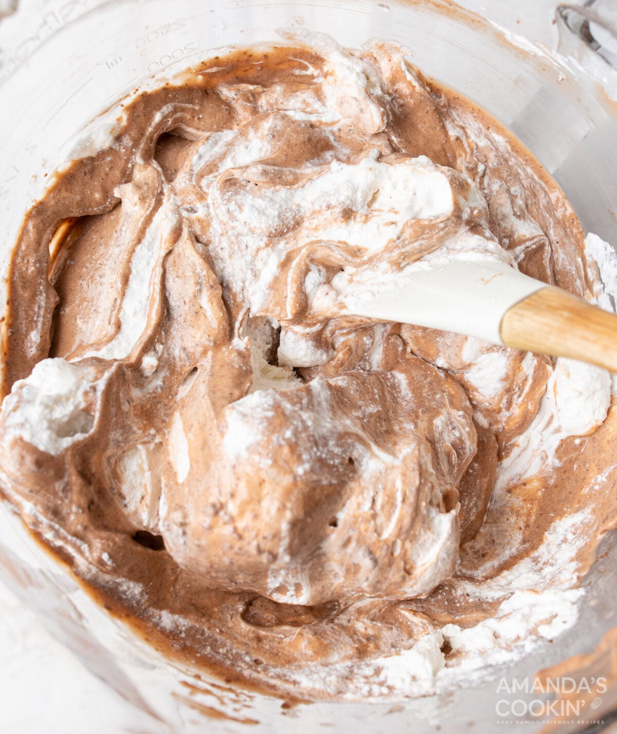 folding cool whip into chocolate pudding mixture