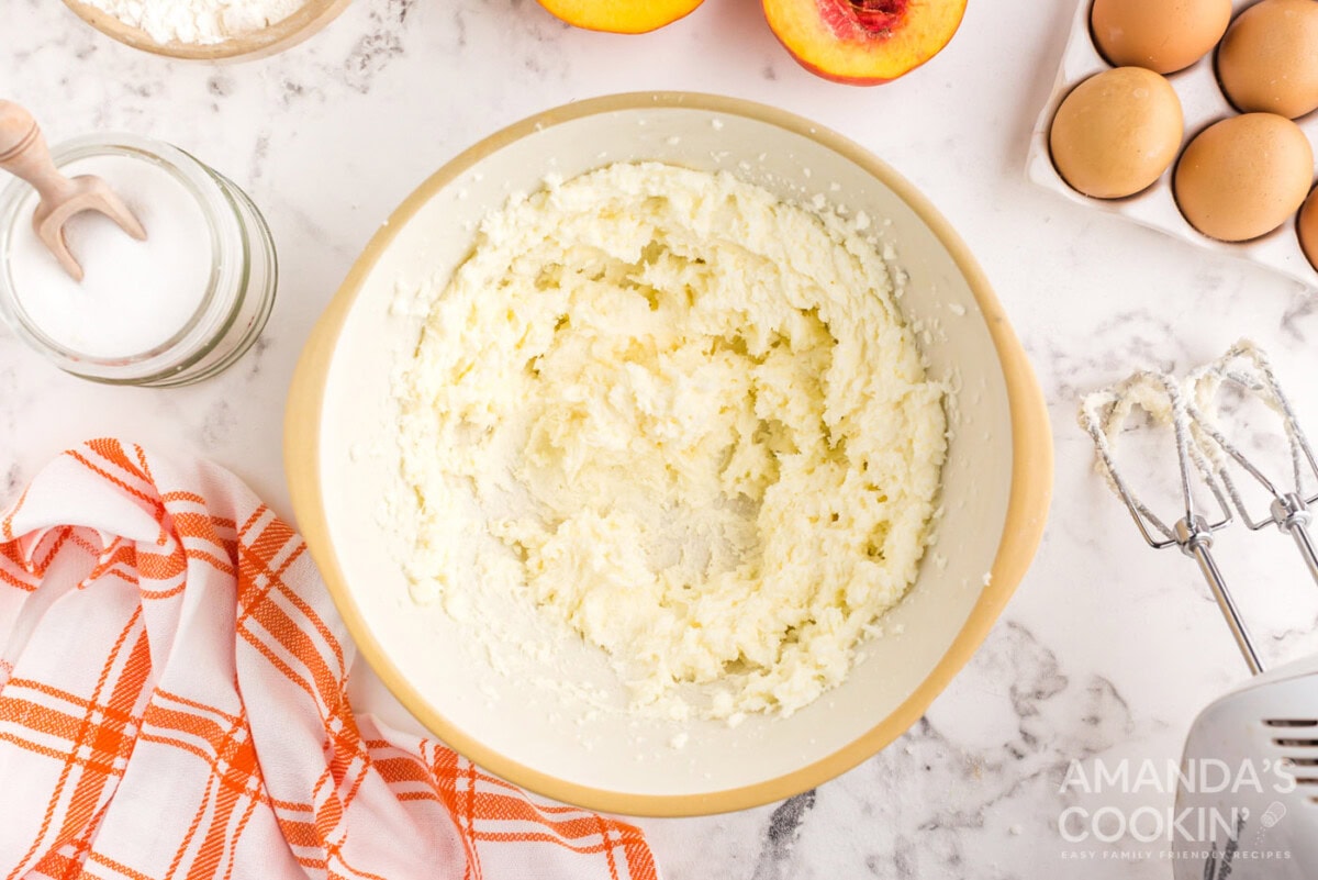 beaten butter and sugar in a bowl